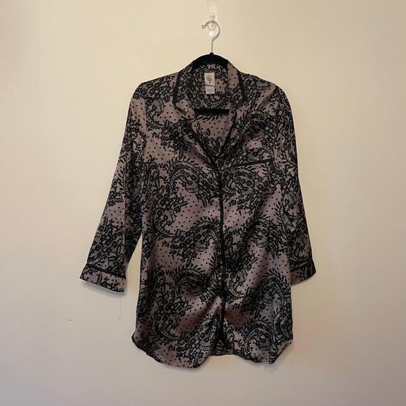 In Bloom 8 long sleeve pajama top button up cottagecore floral polka dot black - Picture 1 of 7
